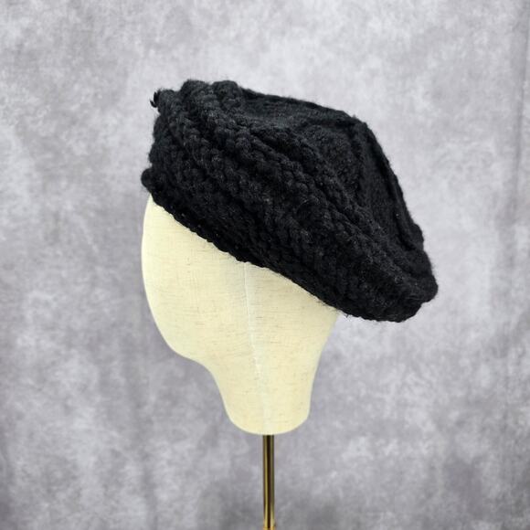 C.C Exclusives Black Beret Crochet Knit Bucket Cap Hat Fun VTG Y2K Funky Beanie - Picture 2 of 5
